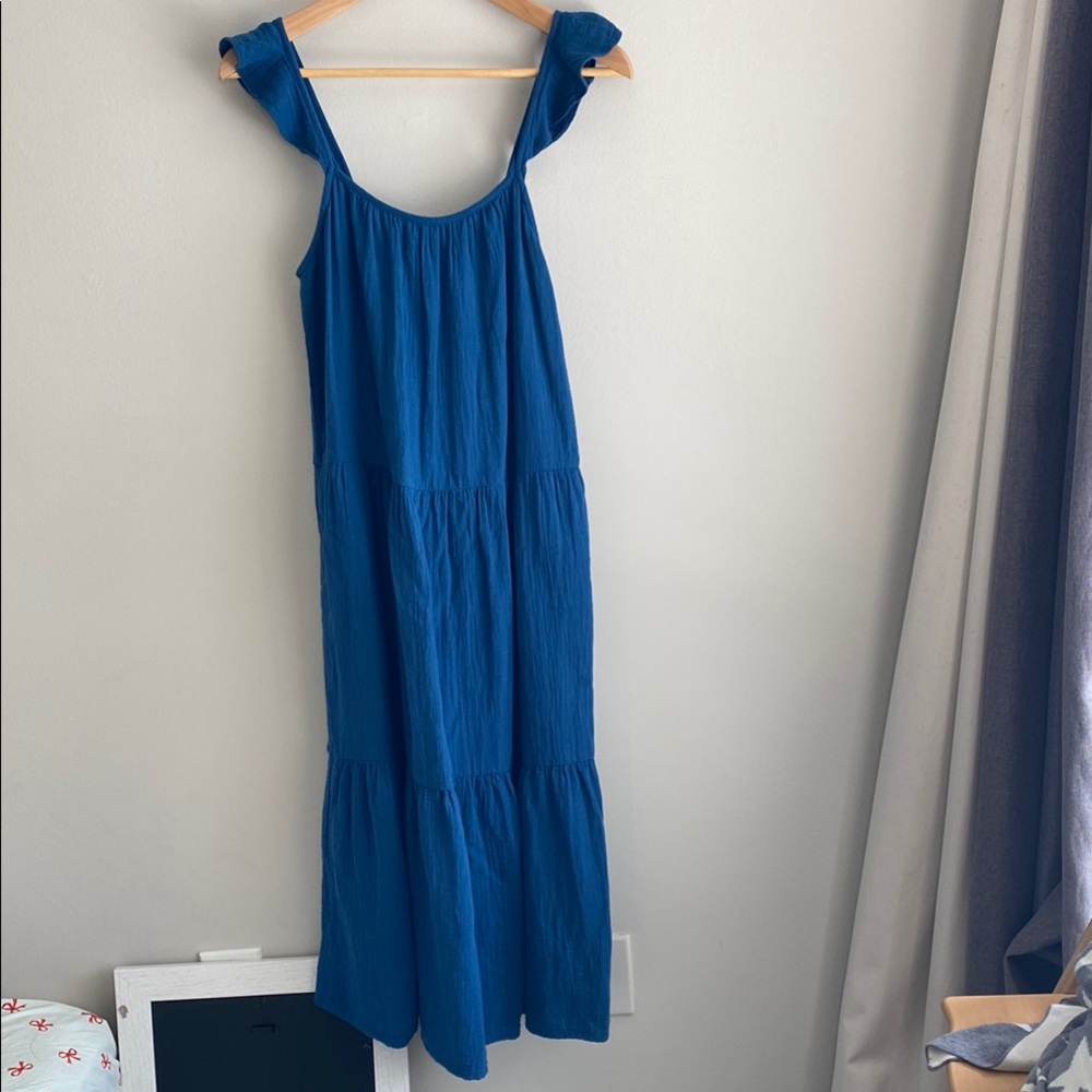 J. Crew Blue Tiered Midi Dress